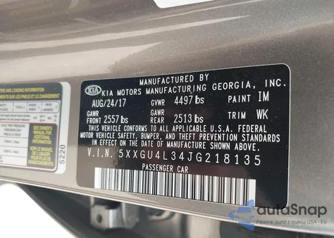 2018 Kia Optima Ex z USA, uszkodzony, nr VIN 5XXGU4L34JG218135